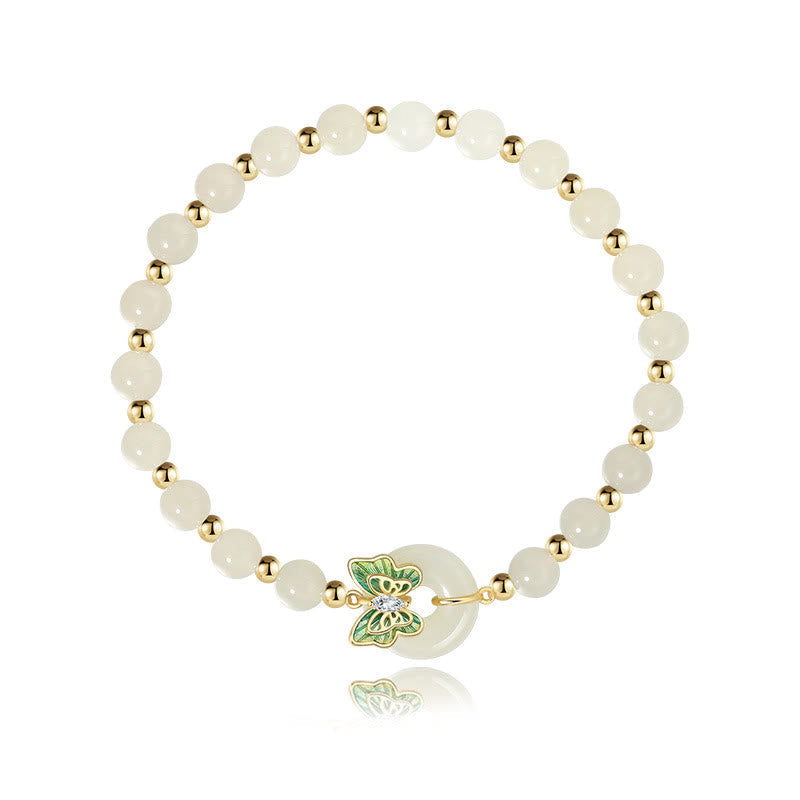 Nimara Ritual 925 Sterling Silver Natural Hetian Jade Peace Buckle Butterfly Zircon Luck Bracelet Necklace Pendant