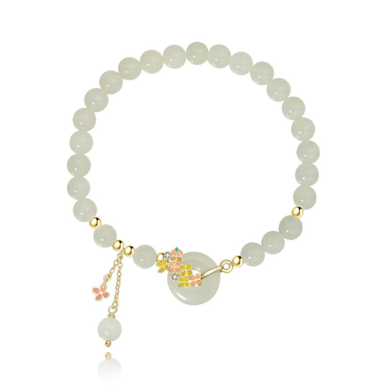 Nimara Ritual 925 Sterling Silver Natural Hetian Jade Osmanthus Flowers Peace Buckle Zircon Luck Bracelet Necklace Pendant