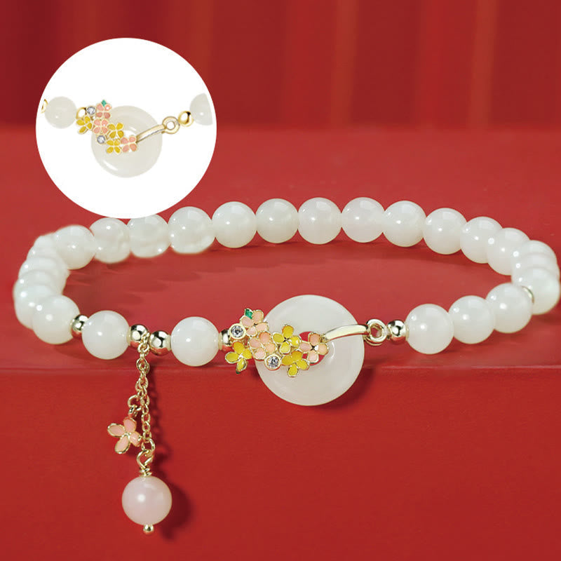 Nimara Ritual 925 Sterling Silver Natural Hetian Jade Osmanthus Flowers Peace Buckle Zircon Luck Bracelet Necklace Pendant