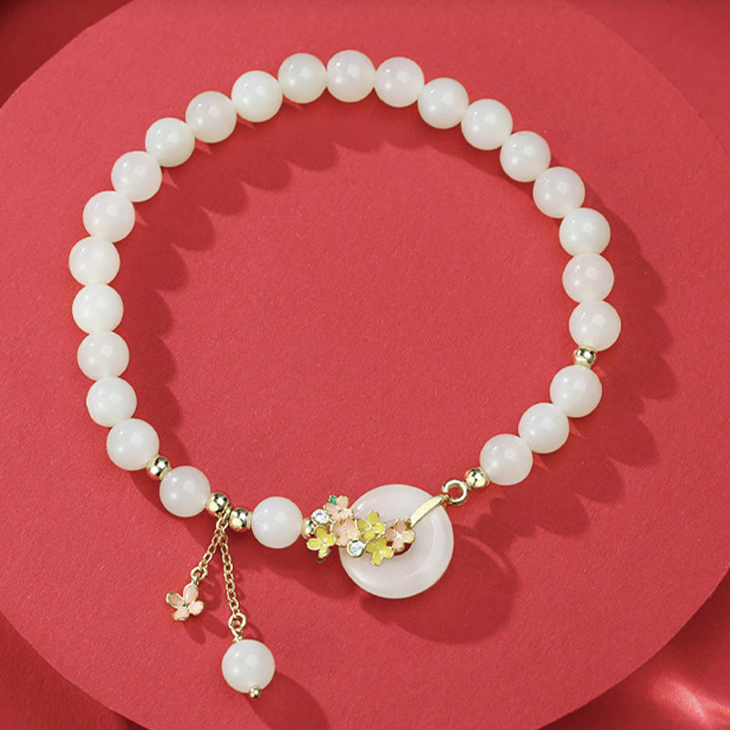 Nimara Ritual 925 Sterling Silver Natural Hetian Jade Osmanthus Flowers Peace Buckle Zircon Luck Bracelet Necklace Pendant