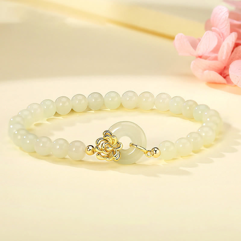 Nimara Ritual 925 Sterling Silver Natural Hetian Jade Autumn Chrysanthemum Peace Buckle Prosperity Bracelet