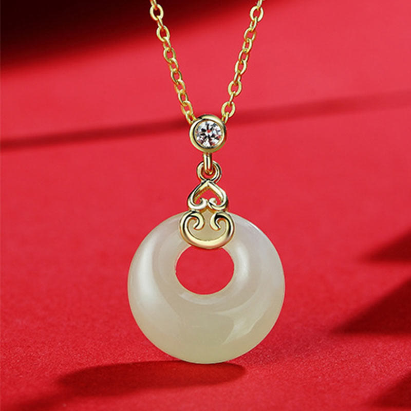 Nimara Ritual 925 Sterling Silver Natural Hetian Jade Gourd Peace Buckle Zircon Luck Bracelet Necklace Pendant Earrings
