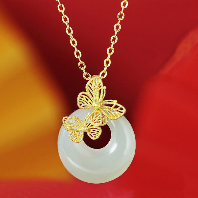Nimara Ritual 925 Sterling Silver Natural Hetian Jade Butterfly Prosperity Necklace Pendant