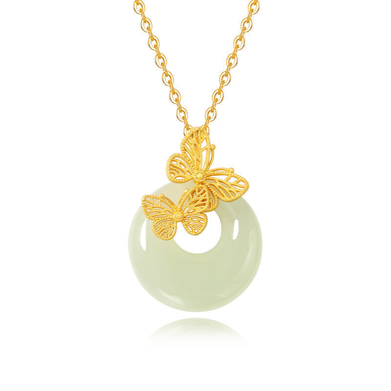 Nimara Ritual 925 Sterling Silver Natural Hetian Jade Butterfly Prosperity Necklace Pendant