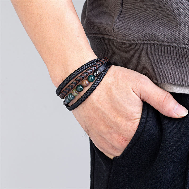 Nimara Ritual Tiger Eye Lava Rock Black Onyx Lazurite Lapis Lazuli Hematite Bead Positive Leather Bracelet