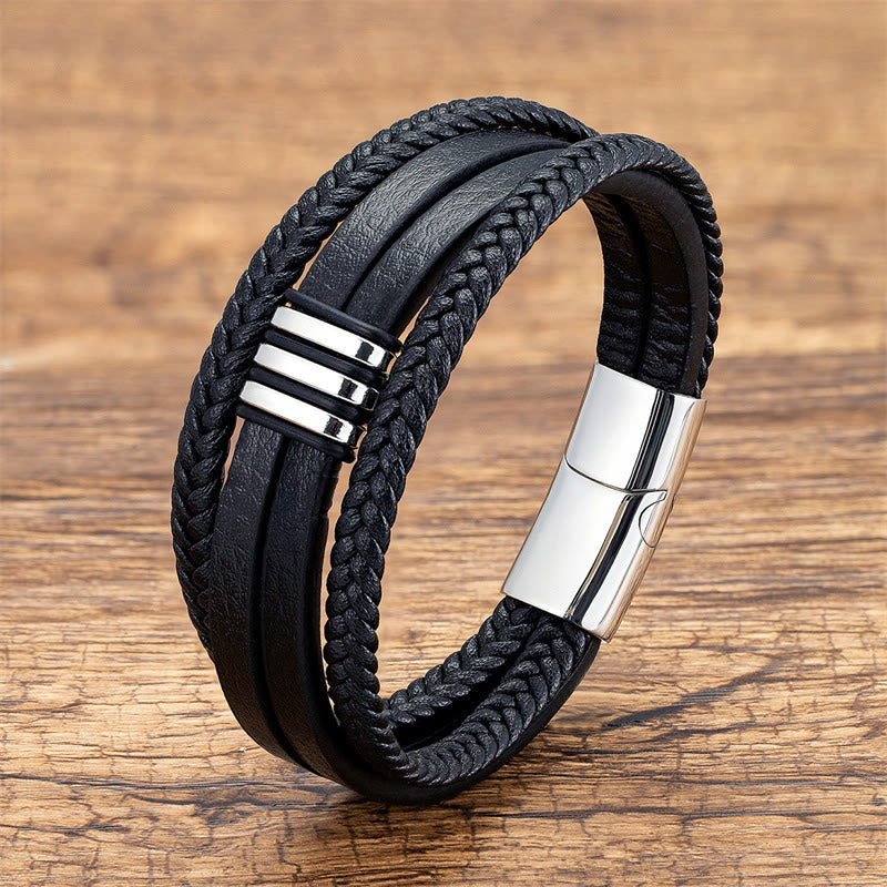 Nimara Ritual Handmade Braided Leather Calm Titanium Steel Buckle Bracelet