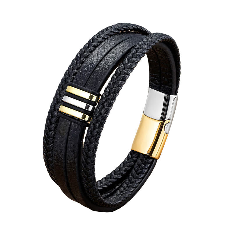 Nimara Ritual Handmade Braided Leather Calm Titanium Steel Buckle Bracelet