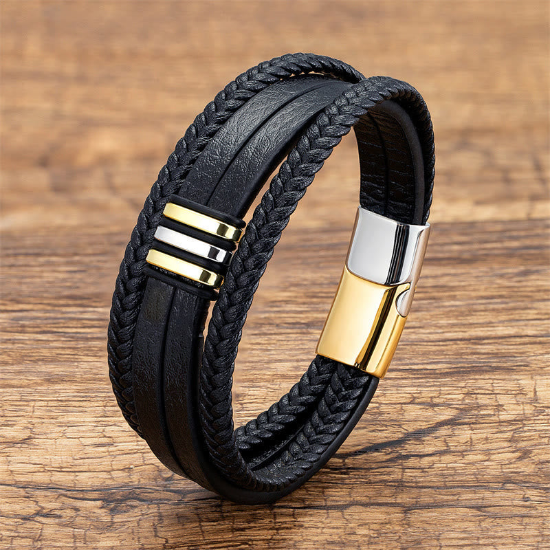 Nimara Ritual Handmade Braided Leather Calm Titanium Steel Buckle Bracelet