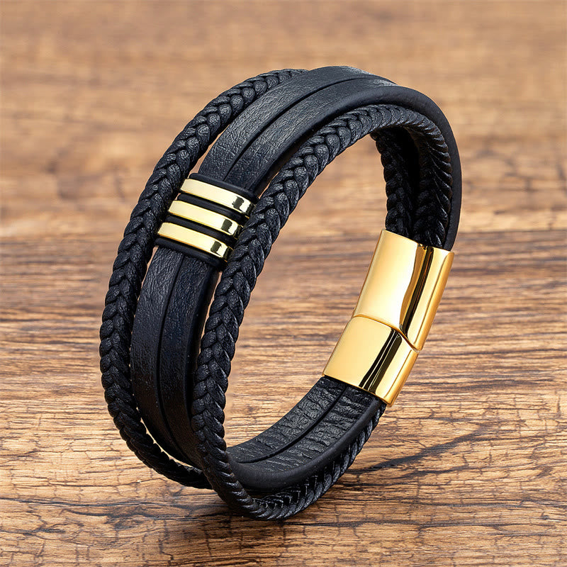 Nimara Ritual Handmade Braided Leather Calm Titanium Steel Buckle Bracelet