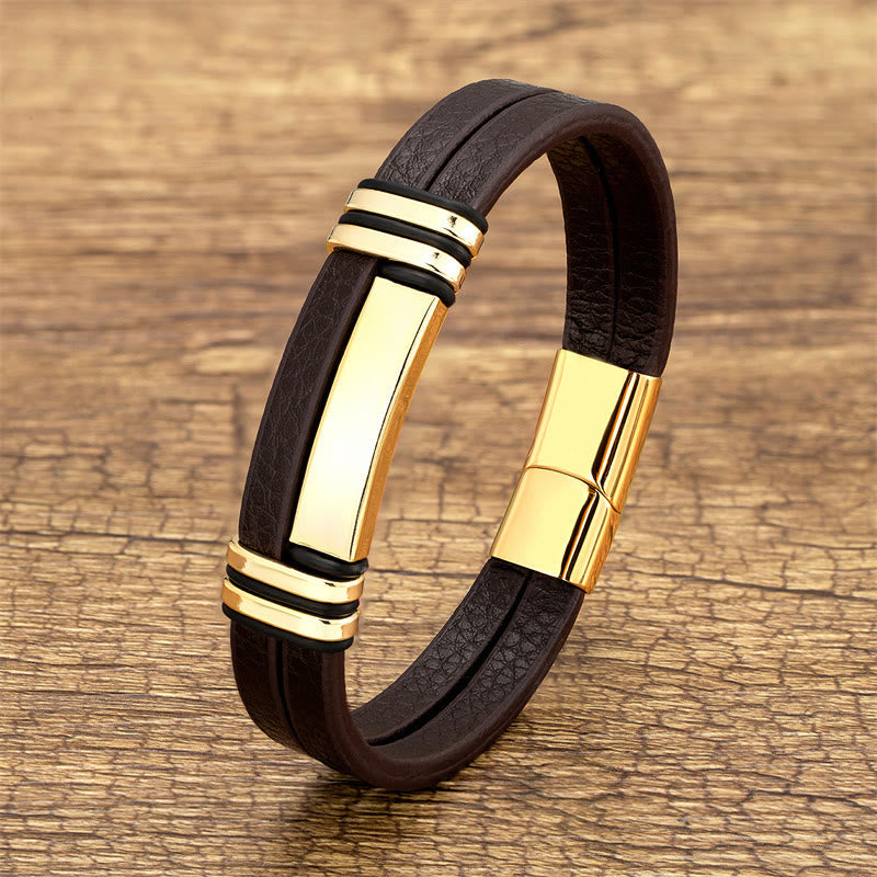 Nimara Ritual Brown Leather Titanium Steel Buckle Balance Bracelet