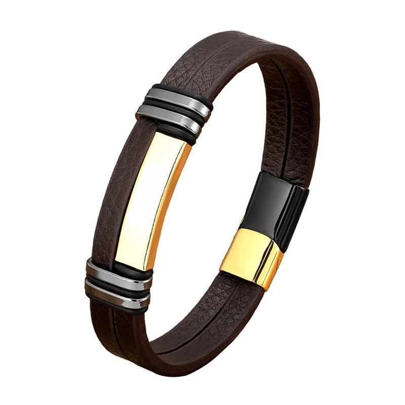 Nimara Ritual Brown Leather Titanium Steel Buckle Balance Bracelet