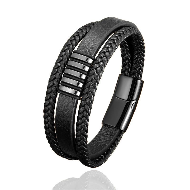 Nimara Ritual Multi-layer Leather Rope Titanium Steel Buckle Balance Bracelet
