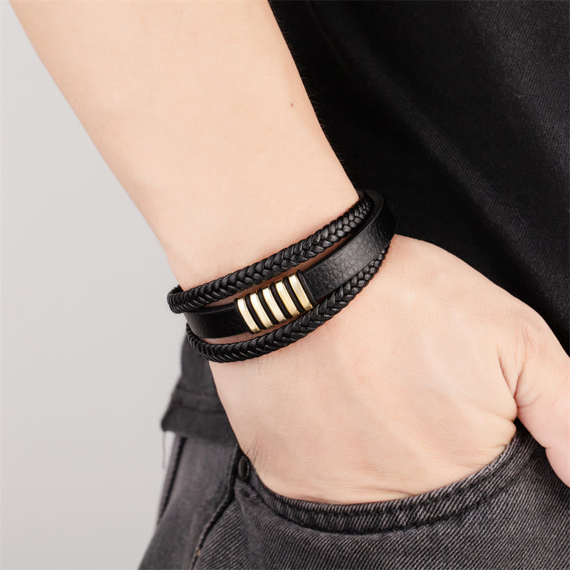 Nimara Ritual Multi-layer Leather Rope Titanium Steel Buckle Balance Bracelet