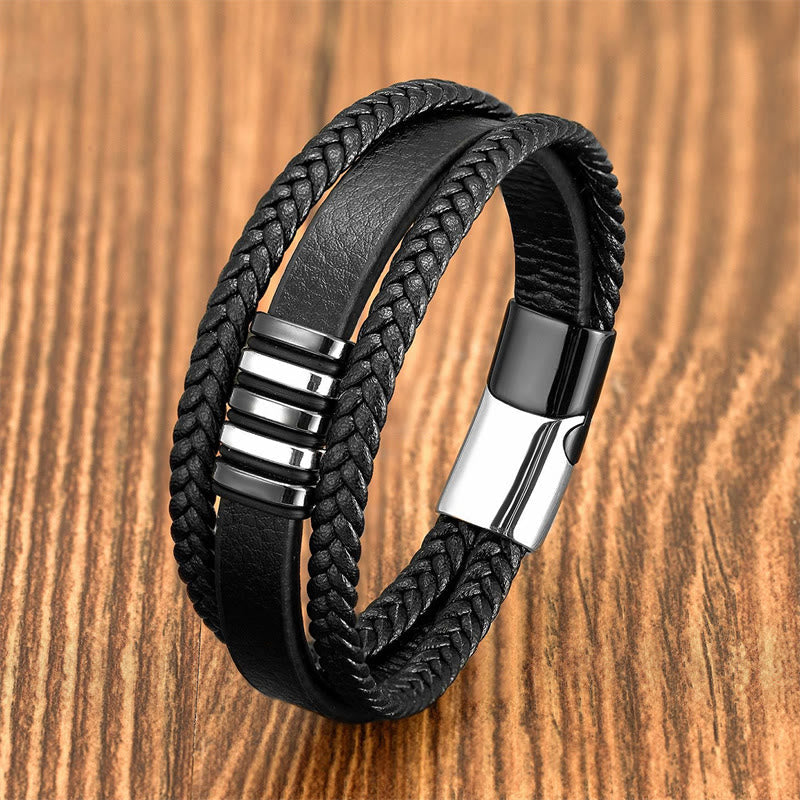 Nimara Ritual Multi-layer Leather Rope Titanium Steel Buckle Balance Bracelet
