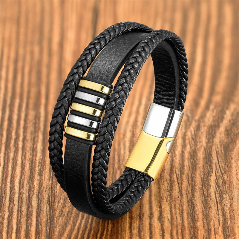 Nimara Ritual Multi-layer Leather Rope Titanium Steel Buckle Balance Bracelet