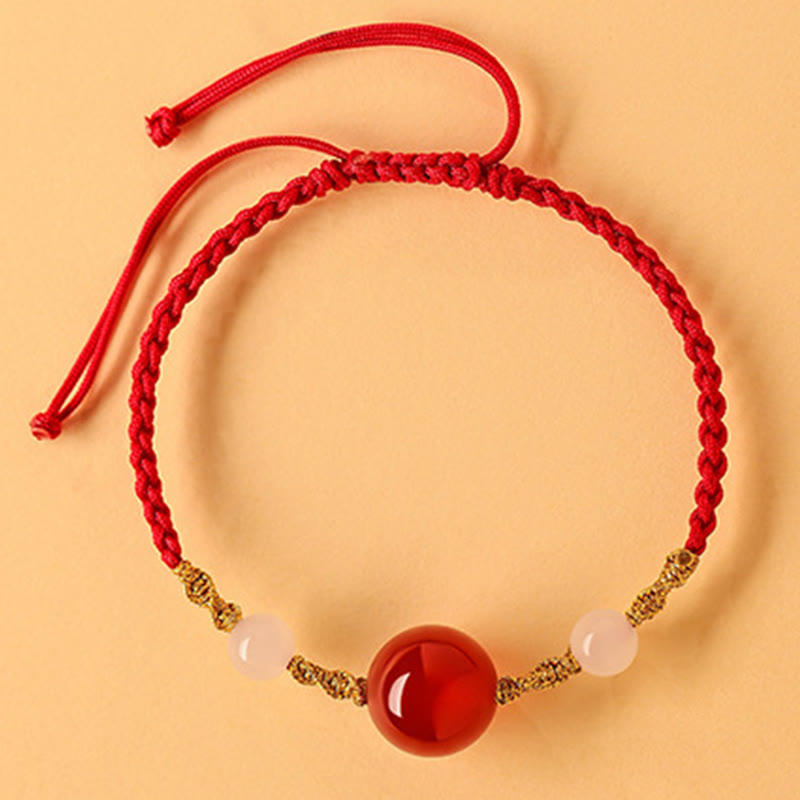 Nimara Ritual Hetian Jade Black Onyx Red Agate Bead Luck Braided Bracelet