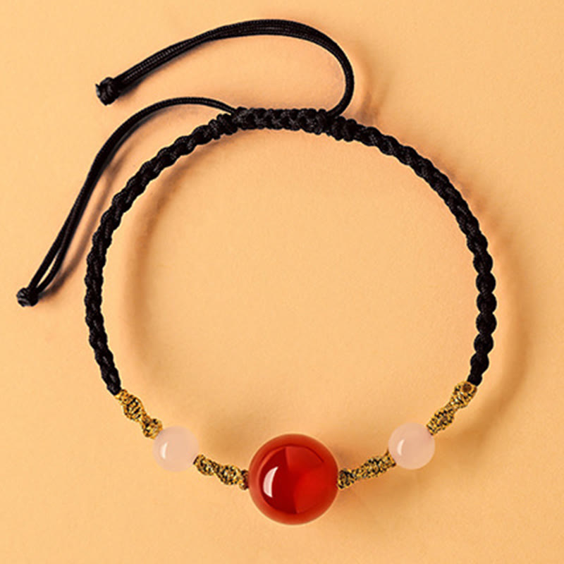 Nimara Ritual Hetian Jade Black Onyx Red Agate Bead Luck Braided Bracelet