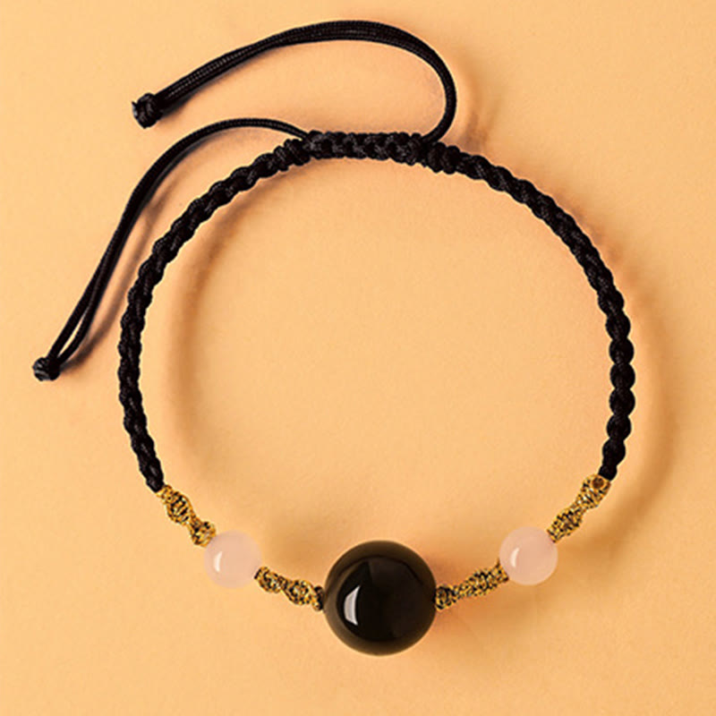 Nimara Ritual Hetian Jade Black Onyx Red Agate Bead Luck Braided Bracelet