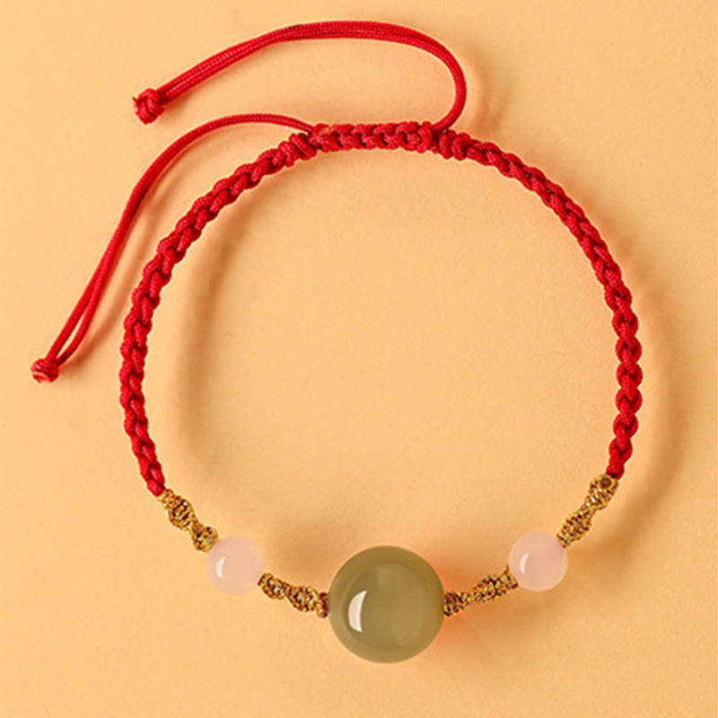 Nimara Ritual Hetian Jade Black Onyx Red Agate Bead Luck Braided Bracelet