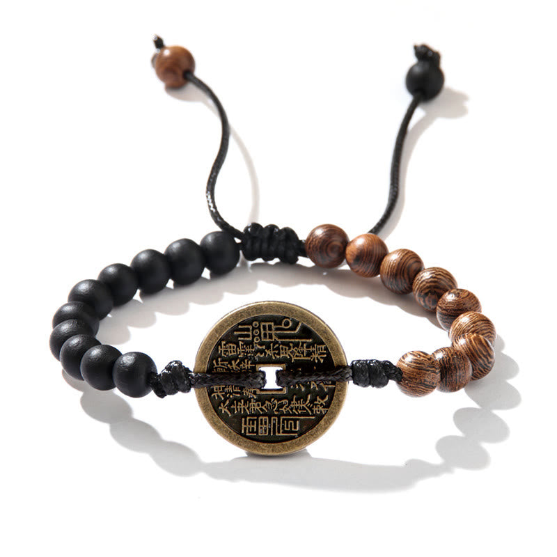 Nimara Ritual Ebony Wood Wenge Wood Mountain Ghosts Spend Money Bagua Copper Coin Peace Bracelet