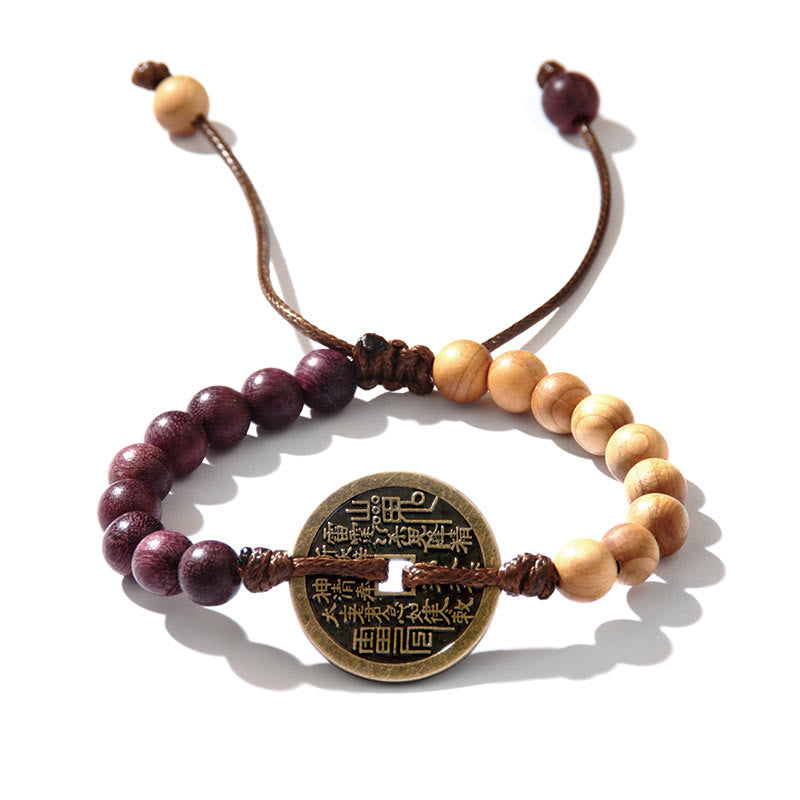 Nimara Ritual Ebony Wood Wenge Wood Mountain Ghosts Spend Money Bagua Copper Coin Peace Bracelet