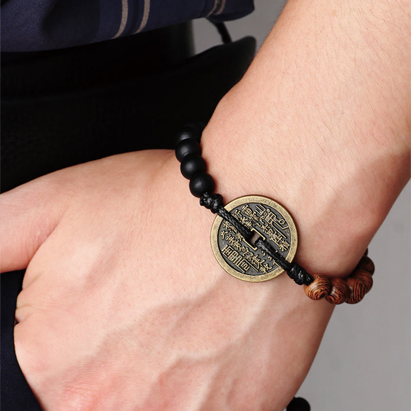 Nimara Ritual Ebony Wood Wenge Wood Mountain Ghosts Spend Money Bagua Copper Coin Peace Bracelet