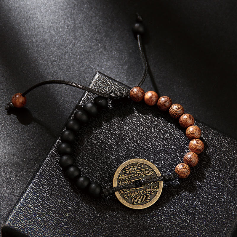 Nimara Ritual Ebony Wood Wenge Wood Mountain Ghosts Spend Money Bagua Copper Coin Peace Bracelet