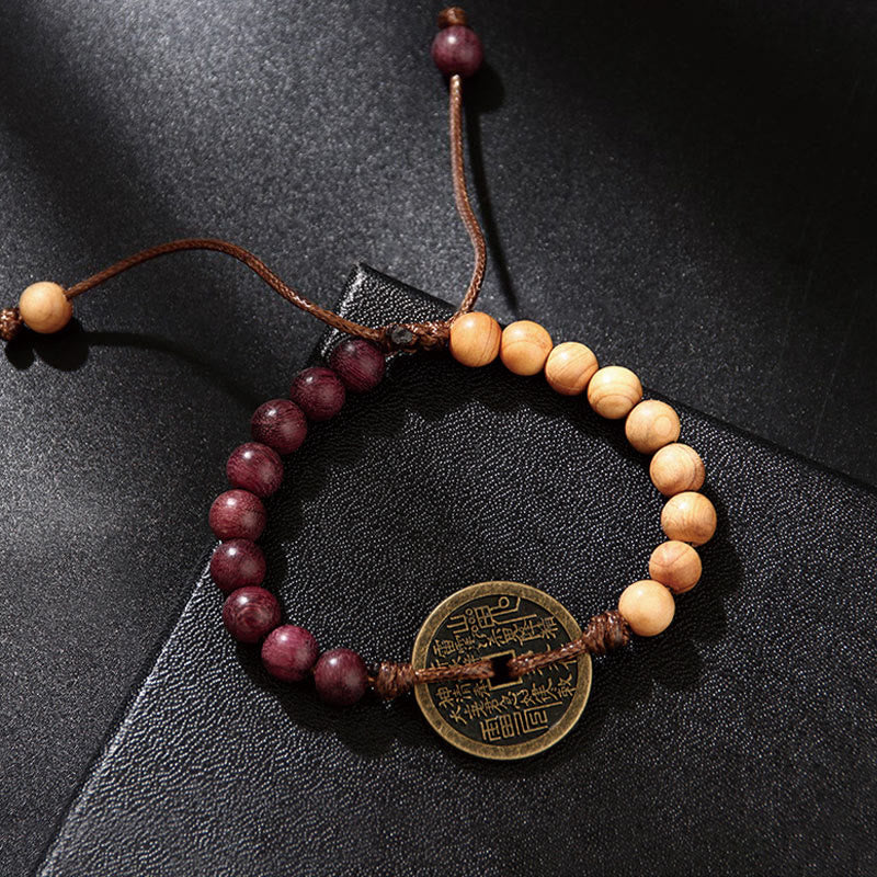 Nimara Ritual Ebony Wood Wenge Wood Mountain Ghosts Spend Money Bagua Copper Coin Peace Bracelet