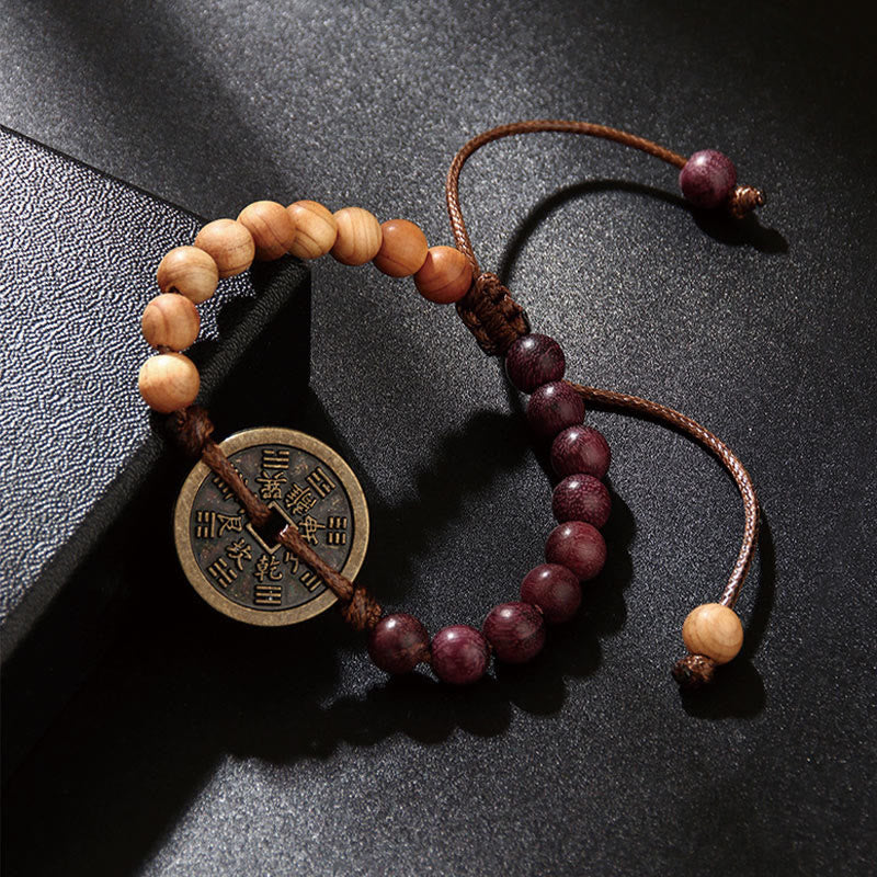 Nimara Ritual Ebony Wood Wenge Wood Mountain Ghosts Spend Money Bagua Copper Coin Peace Bracelet