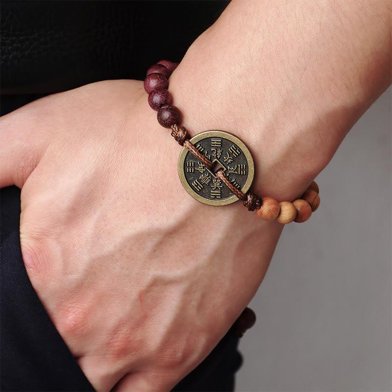 Nimara Ritual Ebony Wood Wenge Wood Mountain Ghosts Spend Money Bagua Copper Coin Peace Bracelet