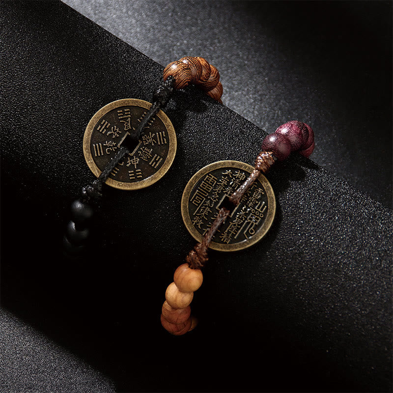 Nimara Ritual Ebony Wood Wenge Wood Mountain Ghosts Spend Money Bagua Copper Coin Peace Bracelet