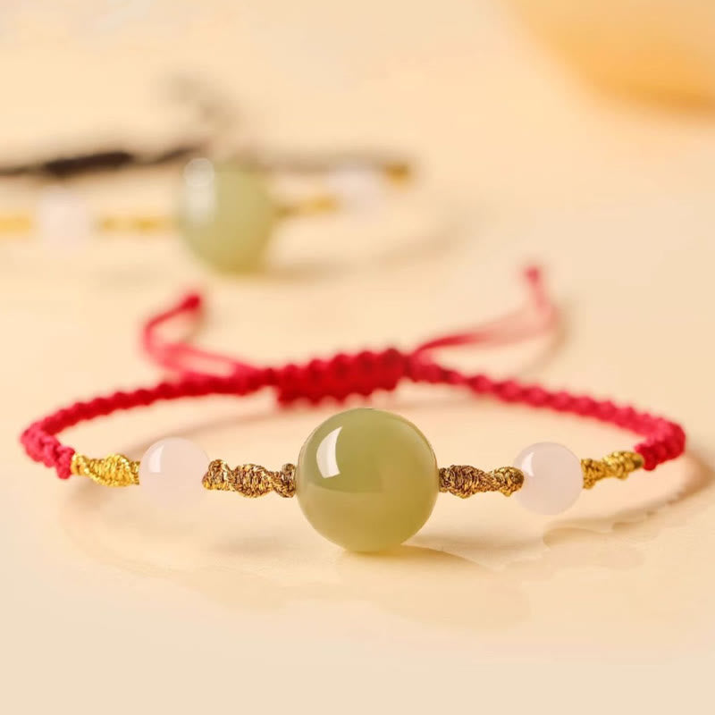 Nimara Ritual Hetian Jade Black Onyx Red Agate Bead Luck Braided Bracelet
