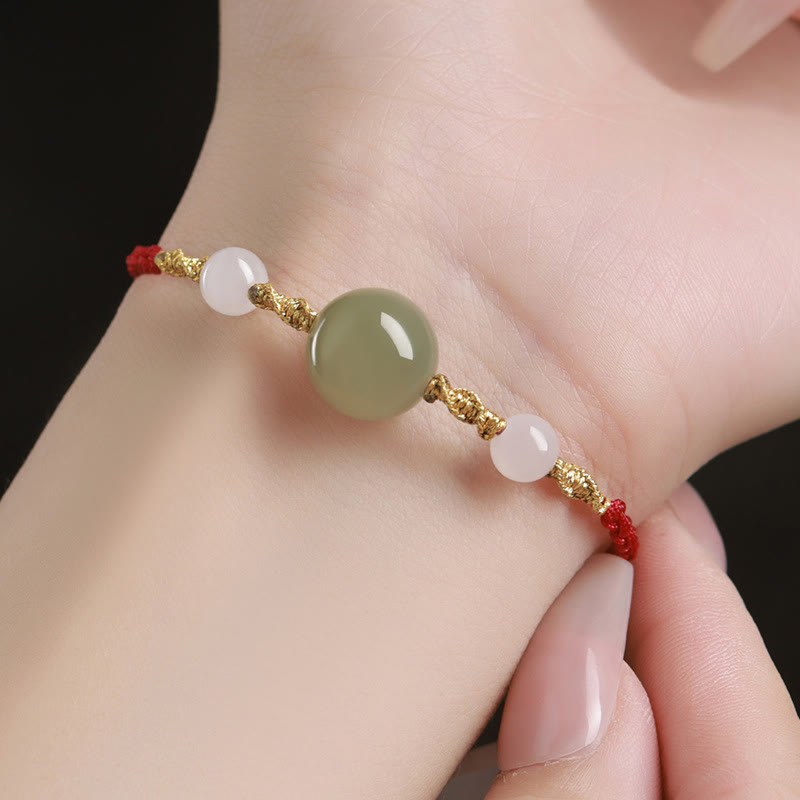 Nimara Ritual Hetian Jade Black Onyx Red Agate Bead Luck Braided Bracelet