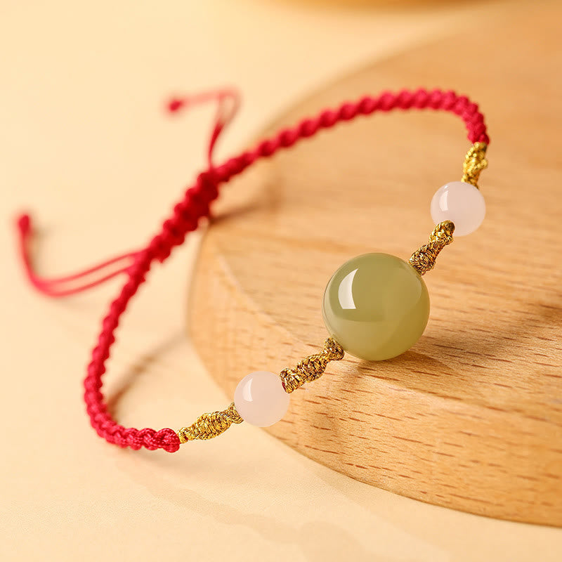 Nimara Ritual Hetian Jade Black Onyx Red Agate Bead Luck Braided Bracelet