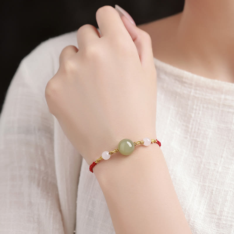 Nimara Ritual Hetian Jade Black Onyx Red Agate Bead Luck Braided Bracelet