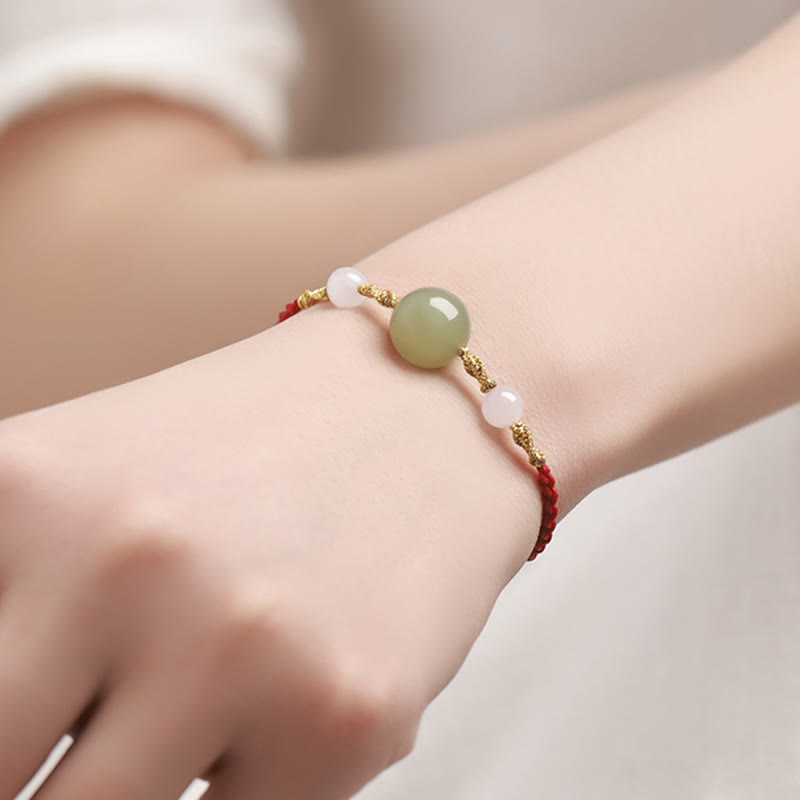 Nimara Ritual Hetian Jade Black Onyx Red Agate Bead Luck Braided Bracelet