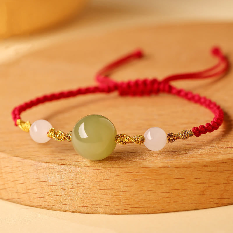 Nimara Ritual Hetian Jade Black Onyx Red Agate Bead Luck Braided Bracelet