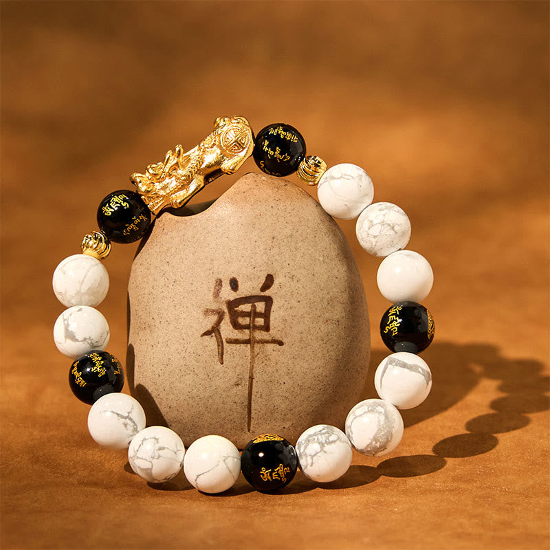 Nimara Ritual Vintage White Turquoise Black Onyx Pixiu Beads Blessing Bracelet