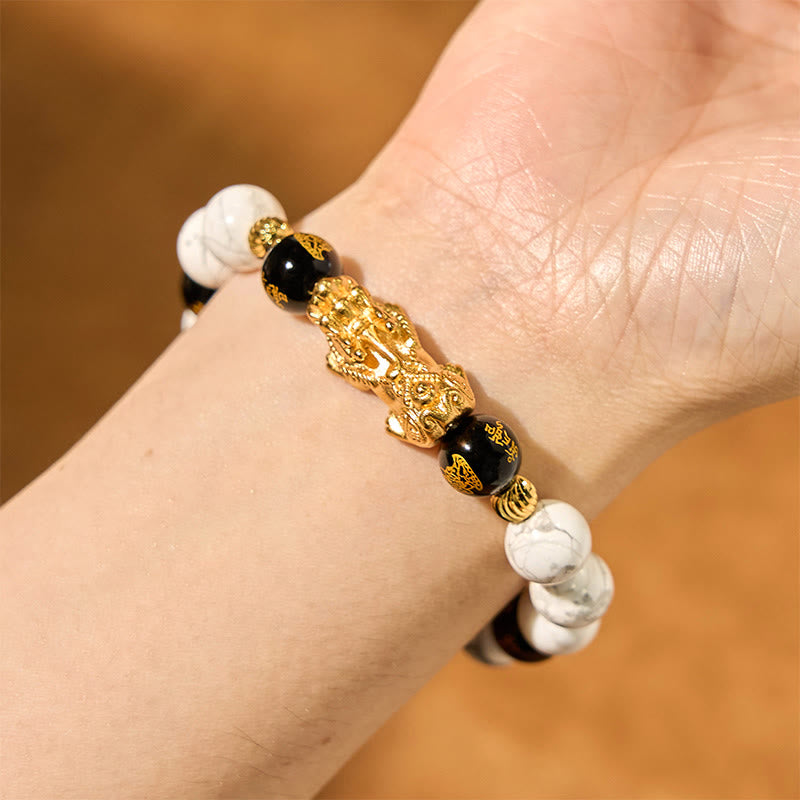 Nimara Ritual Vintage White Turquoise Black Onyx Pixiu Beads Blessing Bracelet