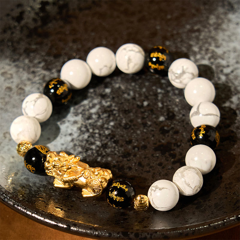 Nimara Ritual Vintage White Turquoise Black Onyx Pixiu Beads Blessing Bracelet