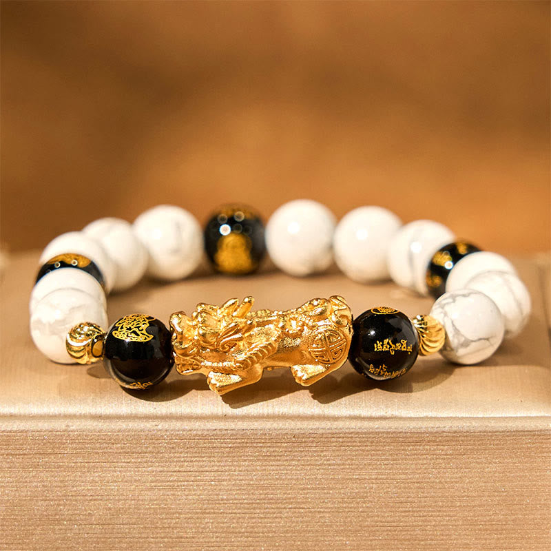 Nimara Ritual Vintage White Turquoise Black Onyx Pixiu Beads Blessing Bracelet
