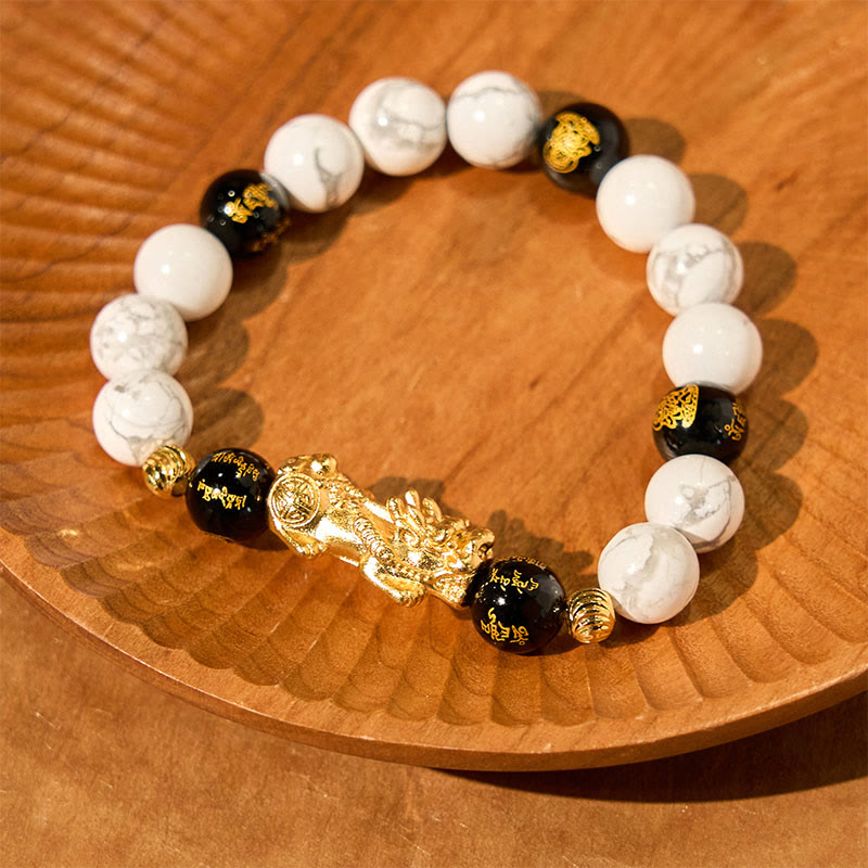 Nimara Ritual Vintage White Turquoise Black Onyx Pixiu Beads Blessing Bracelet
