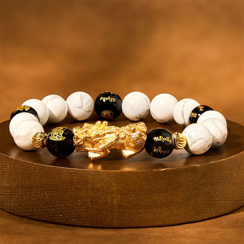 Nimara Ritual Vintage White Turquoise Black Onyx Pixiu Beads Blessing Bracelet