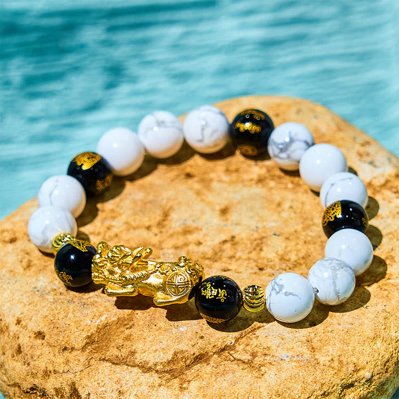 Nimara Ritual Vintage White Turquoise Black Onyx Pixiu Beads Blessing Bracelet