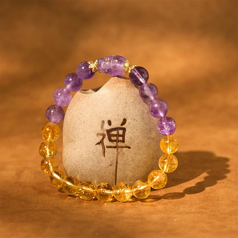 Nimara Ritual Citrine Amethyst Pixiu Prosperity Bracelet