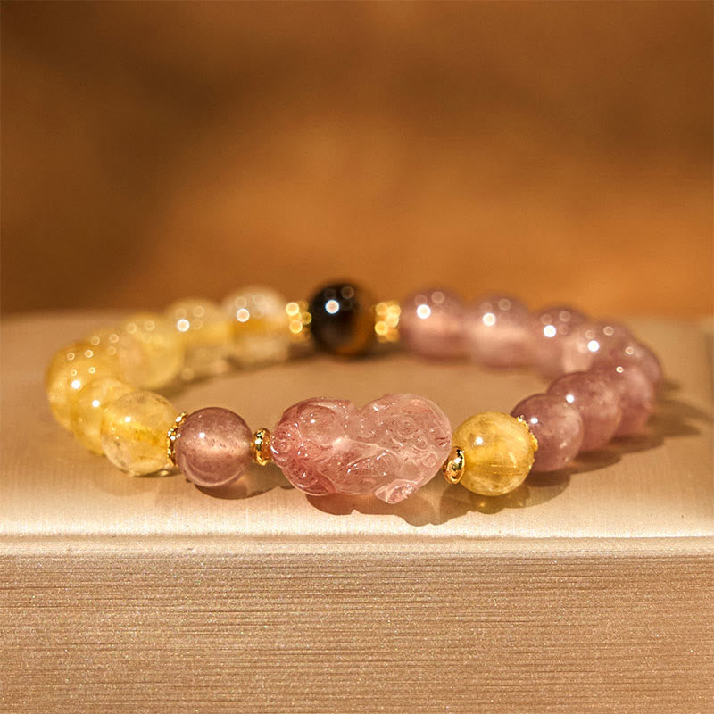 Nimara Ritual Strawberry Quartz Pixiu Rutilated Quartz Beads Healing Bracelet