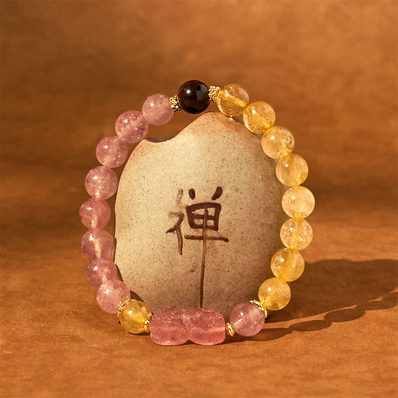 Nimara Ritual Strawberry Quartz Pixiu Rutilated Quartz Beads Healing Bracelet
