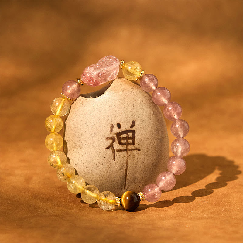 Nimara Ritual Strawberry Quartz Pixiu Rutilated Quartz Beads Healing Bracelet