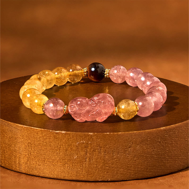 Nimara Ritual Strawberry Quartz Pixiu Rutilated Quartz Beads Healing Bracelet