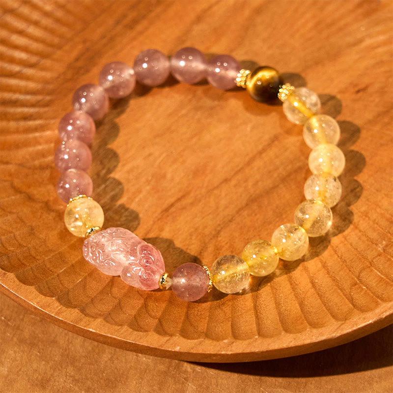 Nimara Ritual Strawberry Quartz Pixiu Rutilated Quartz Beads Healing Bracelet